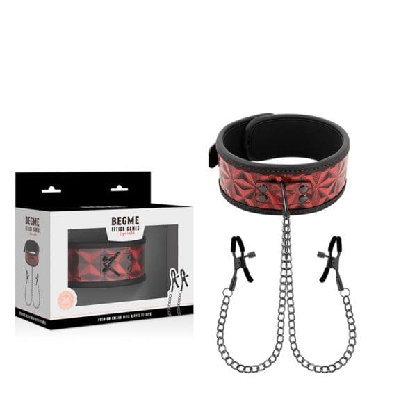 BEGME - RED EDITION COLLAR WITH NIPPLE CLAMPS WITH NEOPRENE LINING 2